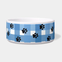 Blue Gingham Pet Bowl, Chic and Elegant