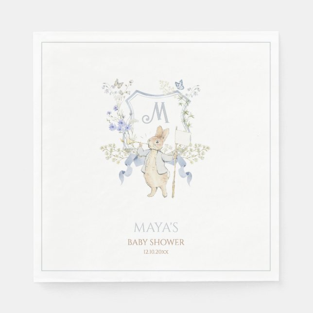 Blue Gingham Peter the Rabbit Baby Shower MUTED BL Napkin (Front)