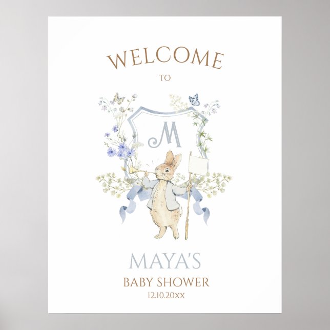 Blue Gingham Peter the Rabbit Baby Shower MUTED BL Poster (Front)