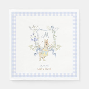 Blue Gingham Peter the Rabbit Monogram Baby Shower Napkin
