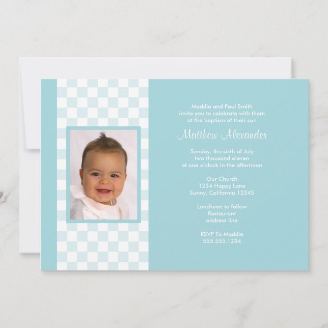 Blue Gingham Photo Invitation (Front)