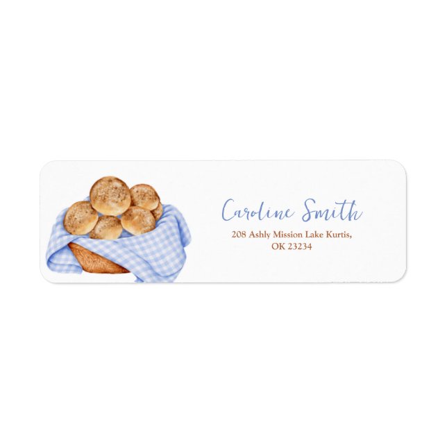 Blue Gingham Plaid Bun in the oven Address Label (Front)