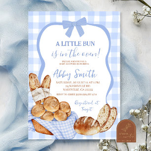 Blue Gingham Plaid Bun in the oven baby shower Invitation