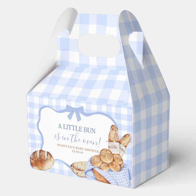 Blue Gingham Plaid Bun in the oven Favour Box (Front)