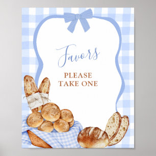 Blue Gingham Plaid Bun in the oven Favours Poster