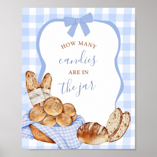 Blue Gingham Plaid Bun in the oven Game Sign (Front)