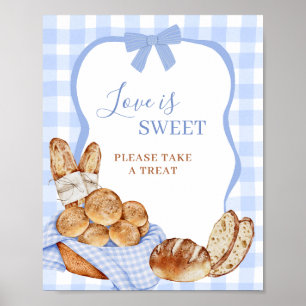 Blue Gingham Plaid Bun Love is Sweet Party Sign