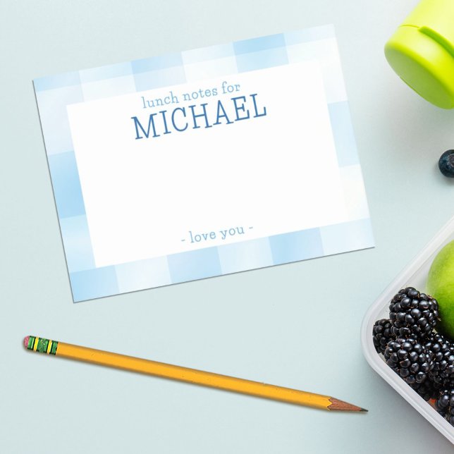 Blue Gingham Plaid Kids Personalised Lunch Notes (Creator Uploaded)