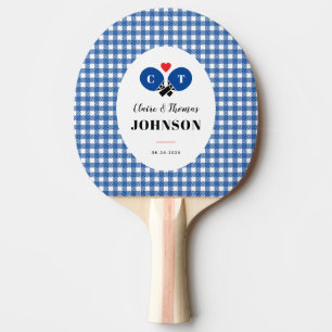 Blue Gingham Plaid Ping Pong Monogram Wedding Paddle