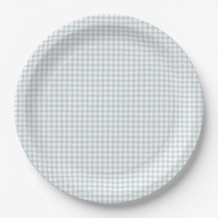 Blue Gingham Plaid Preppy Cottagecore Baby Shower Paper Plate