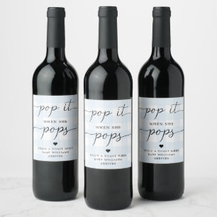 Blue Gingham Pop It When She Pops Favour Wine Labe Label