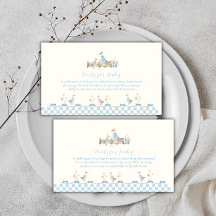 Blue Gingham Preppy Goose Books For Baby Shower Enclosure Card