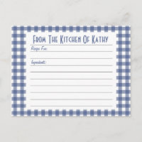 Blue Gingham Recipe Card