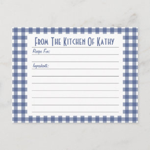 Blue Gingham Recipe Card