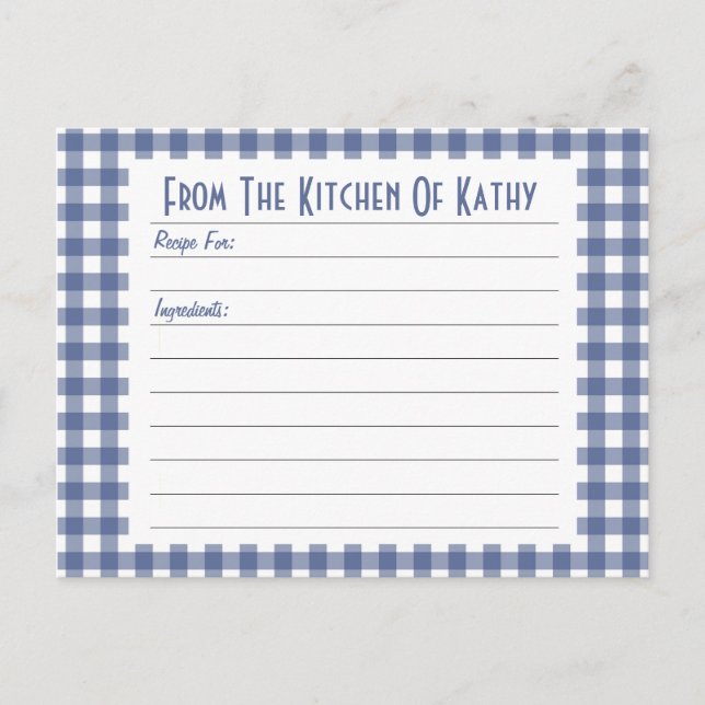 Blue Gingham Recipe Card (Front)