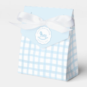 Blue Gingham Rocking Horse Baby Favour Bag Box