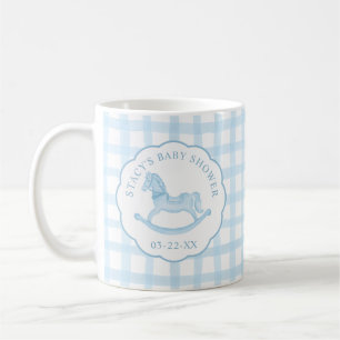 Blue Gingham Rocking Horse Baby Shower Coffee Mug