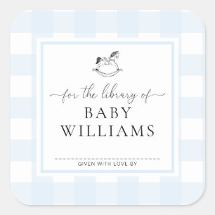 Blue Gingham Rocking Horse Library Of Bookplate Square Sticker