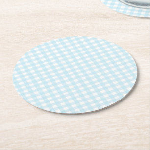 Blue Gingham Round Paper Coaster