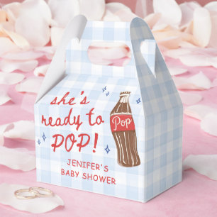 Blue Gingham She's Ready to Pop Baby Shower Favour Box