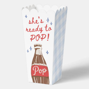 Blue Gingham She's Ready to Pop Baby Shower Favour Box
