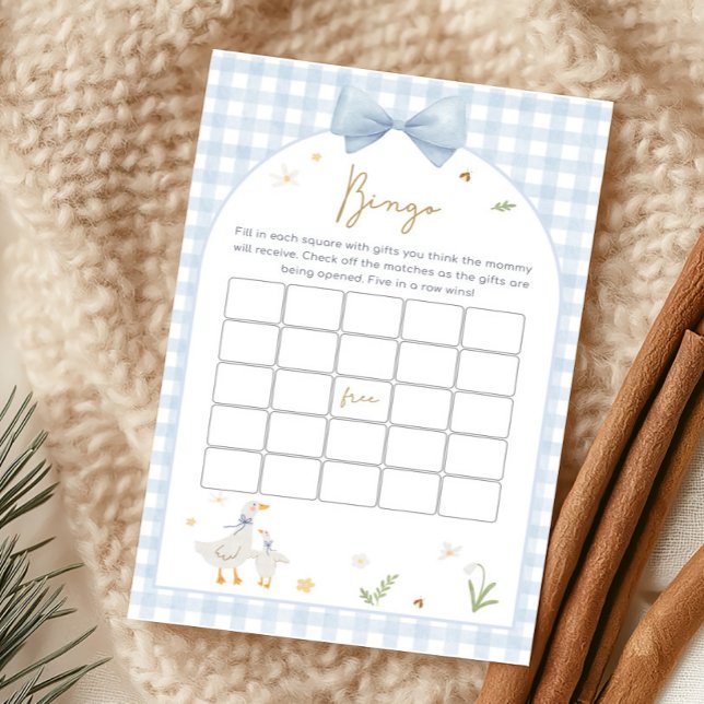 Blue Gingham Silly Goose Baby Shower Bingo Game (silly Goose Baby Shower Game)