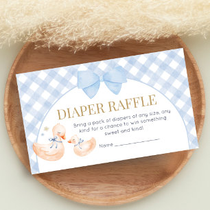 Blue Gingham Silly Goose Baby Shower Diaper Raffle Enclosure Card