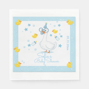 Blue Gingham Silly Goose Boy Baby Shower Napkin