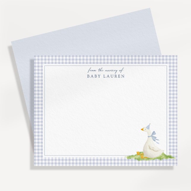 Blue Gingham Silly Goose Nursery Note Card (Creator Uploaded)