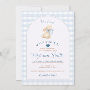 Blue Gingham Some Bunny Is On the Way Baby Shower Invitation