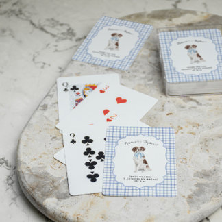 Blue Gingham | Spaniel Dog Illustration Wedding Playing Cards