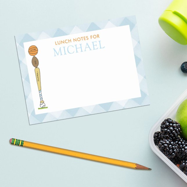 Blue Gingham Sports Balls Kids Custom Lunch Box  Post-it Notes (Creator Uploaded)