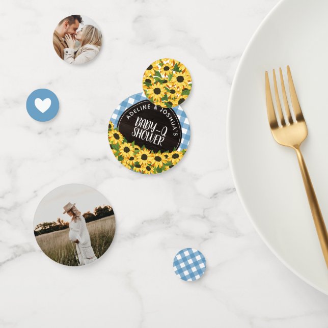 Blue Gingham & Sunflowers Baby-Q Shower Confetti (Group)
