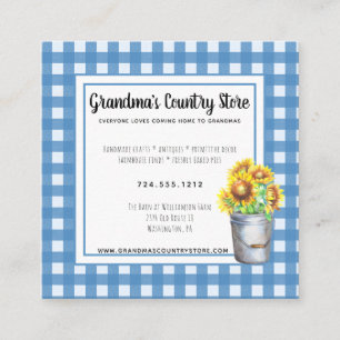 Blue Gingham & Sunflowers Rustic Country Business Square Business Card