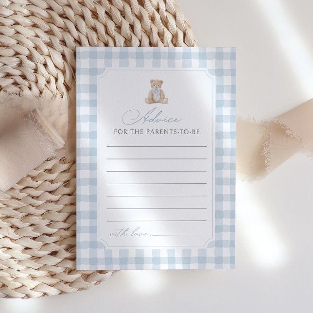 Blue Gingham Teddy Bear Baby Shower Advice Card (Creator Uploaded)
