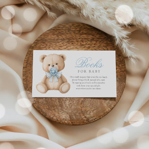 Blue Gingham Teddy Bear Baby Shower Book Request Enclosure Card