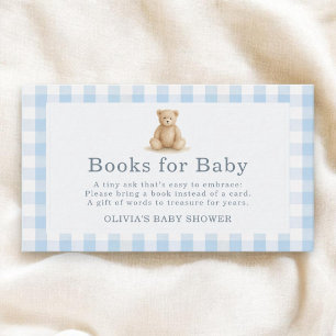 Blue Gingham Teddy Bear Books for Baby Shower Enclosure Card