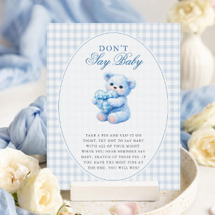 Blue Gingham Teddy Bear Neutral Baby Shower Poster