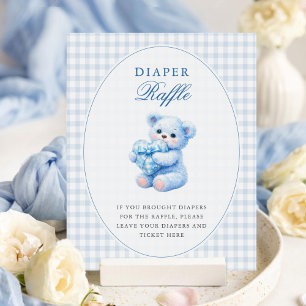 Blue Gingham Teddy Bear Neutral Baby Shower Poster