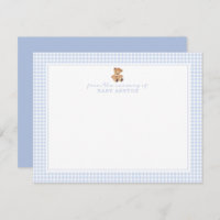 Blue Gingham Teddy Bear Nursery Note Card