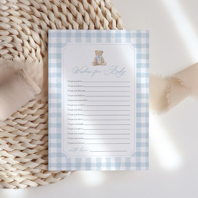 Blue Gingham Teddy Bear Wishes for Baby Invitation (Creator Uploaded)