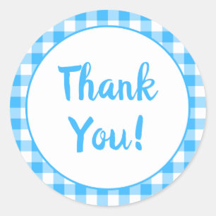 Blue Gingham Thank You Classic Round Sticker