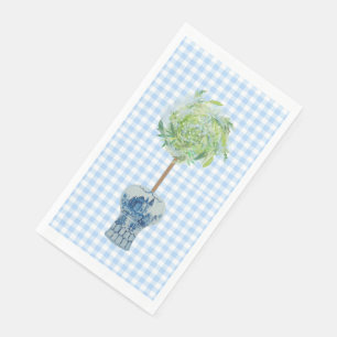 Blue Gingham Topiary Ginger Jar Paper Guest Towels Napkin