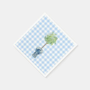 Blue Gingham Topiary Paper Napkin