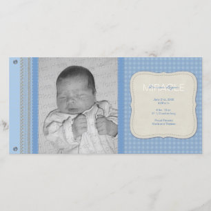 Blue Gingham Vintage Birth Announcement