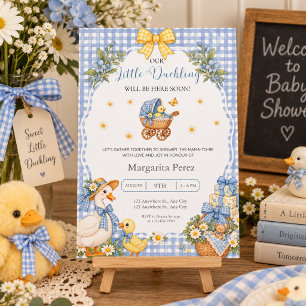 Blue Gingham WatercolorDuckling Baby Shower Acrylic Invitations