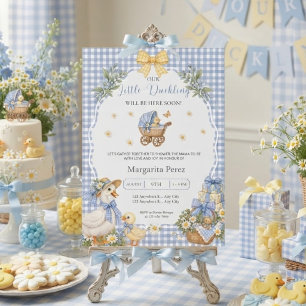 Blue Gingham WatercolorDuckling Baby Shower Invitation