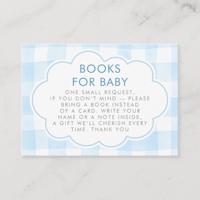 Blue Gingham Wavy Frame Books For Baby Request Enclosure Card (Front)