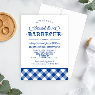 Blue Gingham Wedding Rehearsal Dinner Barbecue Invitation