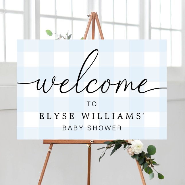Blue Gingham Welcome Sign (Welcome Sign Blue Gingham )